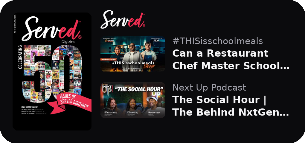 The Served Shelf home screen widget showing the newest Served Digizine cover and two new episodes